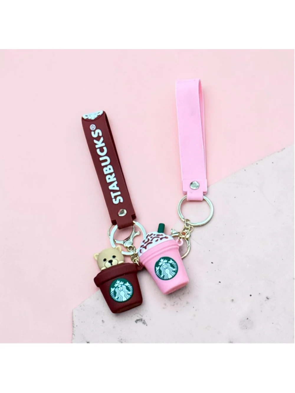 Starbucks Keychain One Size Pink and Brown Coffee Cup Charms